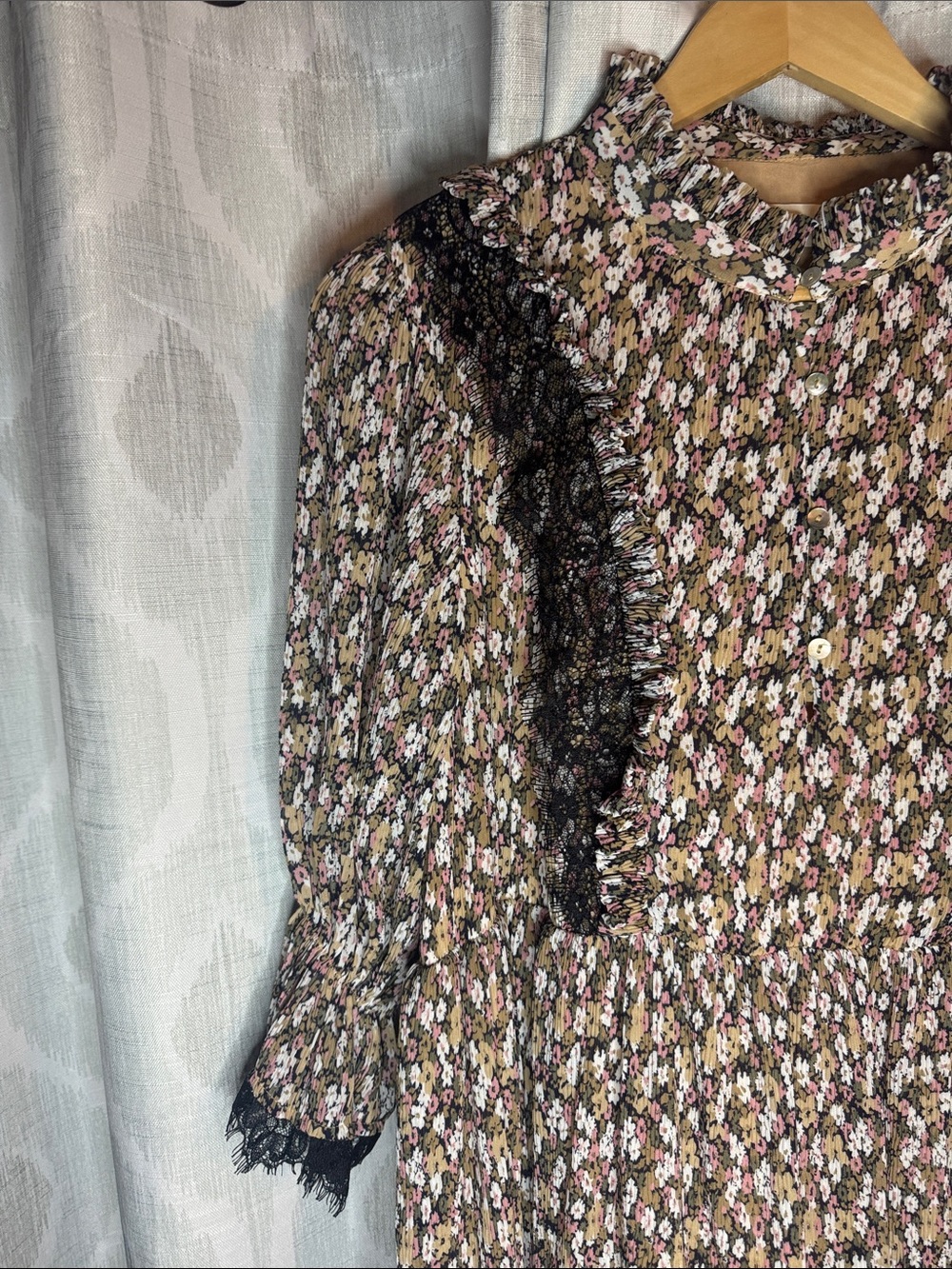 Sofie Schnoor Mini Dress Tan Black Floral Size XL - Picture 2 of 7